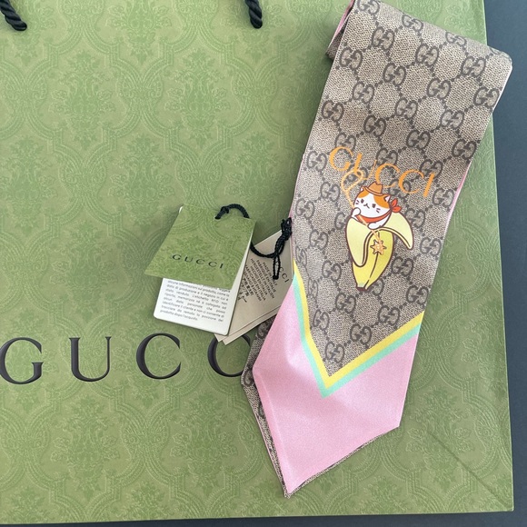 New GUCCI GG JACQUARD SİLK NECK BOW / SCARF - Picture 3 of 9